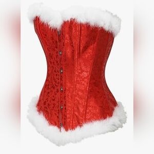 Red Lace Corset with White Fur Trim